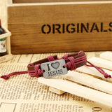 I Love Jesus Leather Bracelet