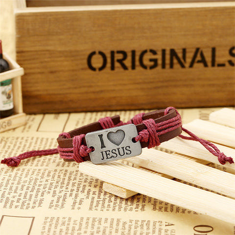 I Love Jesus Leather Bracelet